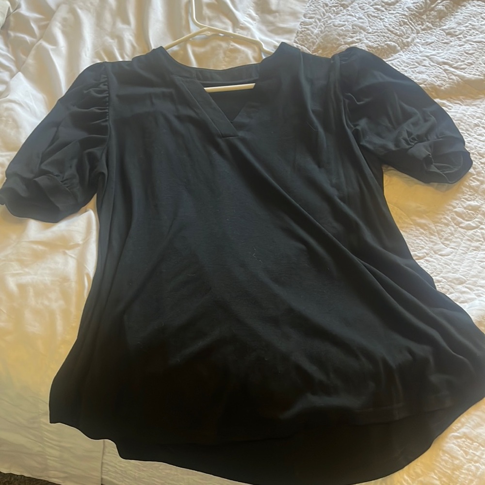 Women Casual V-Neck T-Shirts Loose Puff Short Sleeve Tops Tunic Blouse
